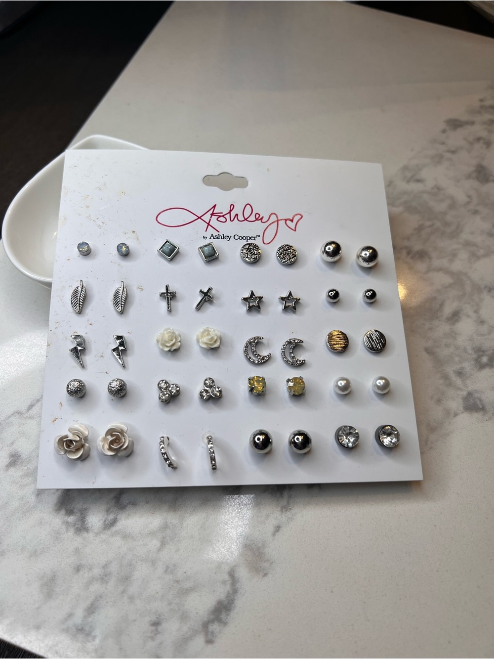Ashley Cooper Silver and White 20 Pair Stud Earring Set - Picture 2 of 2